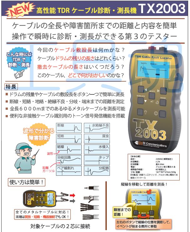 現品 □グッドマン 充電式TDRケーブル診断測長機TX2003S TX2003S