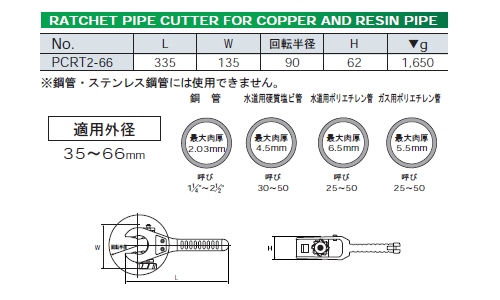 ＫＴＣ（京都機械工具） 大型銅・樹脂管用ラチェットパイプカッタ